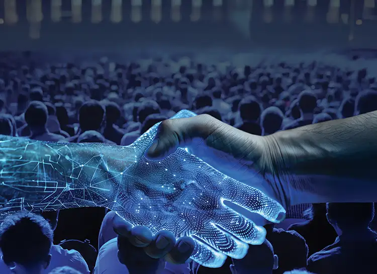 Human handshake with AI